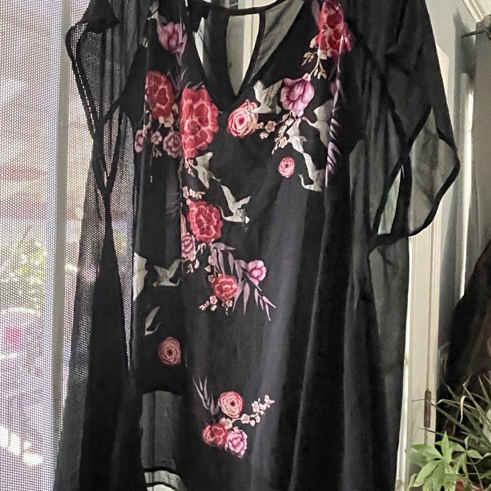 1 -Torrid Black Sheer Top with Pink Floral Embroidery and 1- white,  2 tops